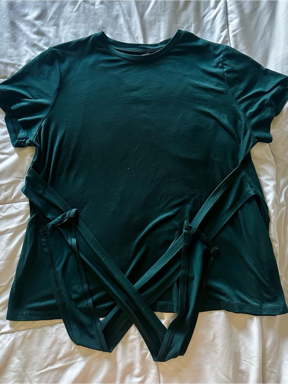 SHEIN Dark Green Tie-Waist Short Sleeve Top
